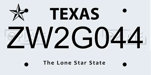 ZW2G044 Texas License Plate