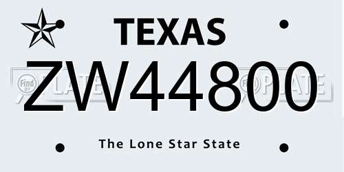 ZW44800 Texas License Plate