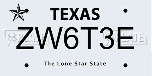 ZW6T3E Texas License Plate