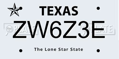ZW6Z3E Texas License Plate