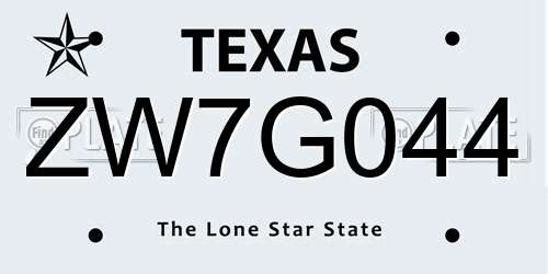 ZW7G044 Texas License Plate