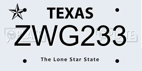 ZWG233 Texas License Plate