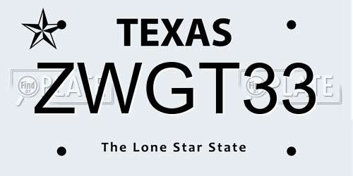 ZWGT33 Texas License Plate