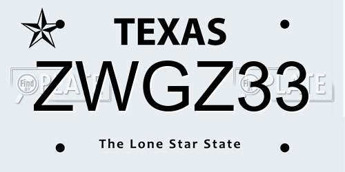 ZWGZ33 Texas License Plate