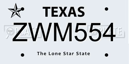 ZWM554 Texas License Plate