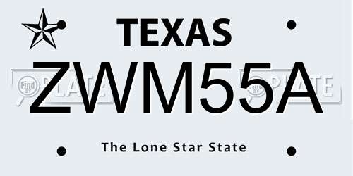 ZWM55A Texas License Plate