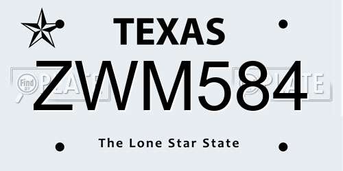 ZWM584 Texas License Plate