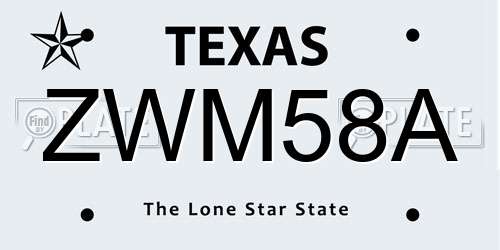 ZWM58A Texas License Plate