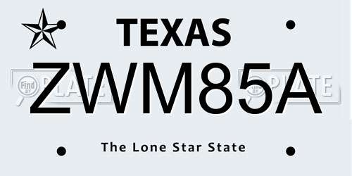 ZWM85A Texas License Plate