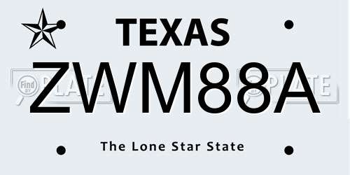 ZWM88A Texas License Plate