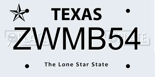 ZWMB54 Texas License Plate