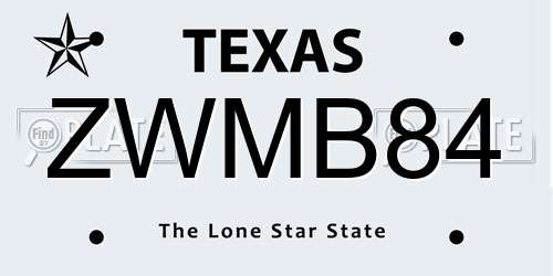 ZWMB84 Texas License Plate