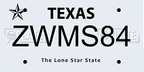 ZWMS84 Texas License Plate