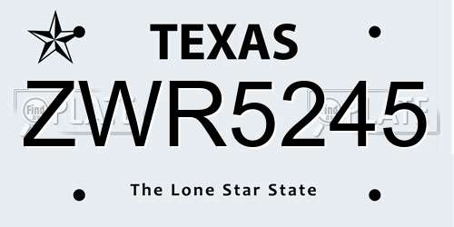 ZWR5245 Texas License Plate