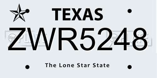 ZWR5248 Texas License Plate