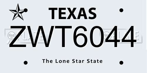 ZWT6044 Texas License Plate