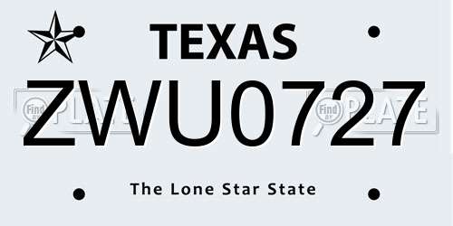 ZWU0727 Texas License Plate