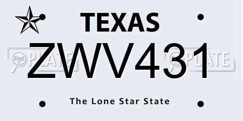 ZWV431 Texas License Plate