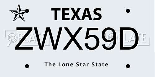 ZWX59D Texas License Plate