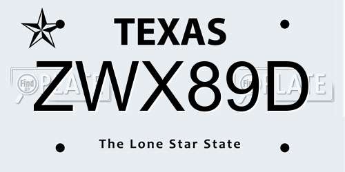 ZWX89D Texas License Plate