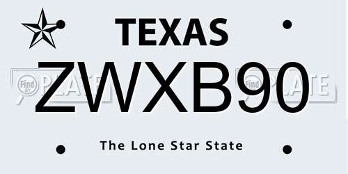 ZWXB90 Texas License Plate