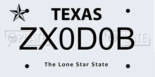 ZX0D0B Texas License Plate