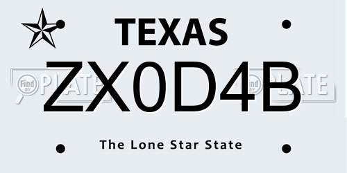 ZX0D4B Texas License Plate