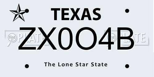 ZX0O4B Texas License Plate