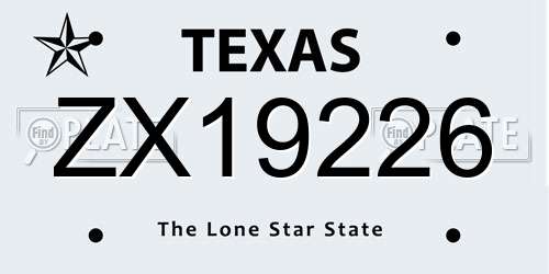 ZX19226 Texas License Plate