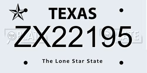 ZX22195 Texas License Plate