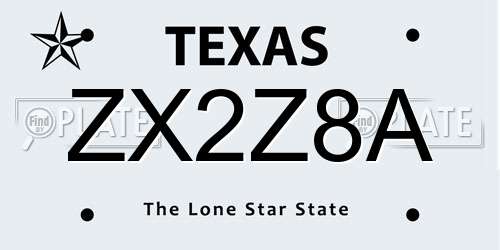 ZX2Z8A Texas License Plate