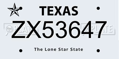 ZX53647 Texas License Plate