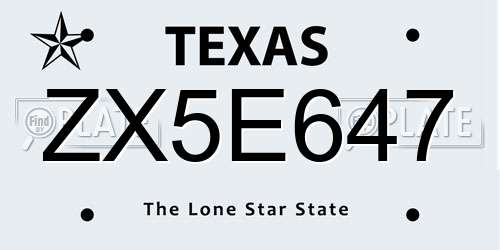 ZX5E647 Texas License Plate