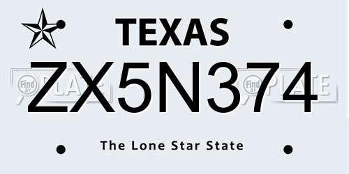 ZX5N374 Texas License Plate