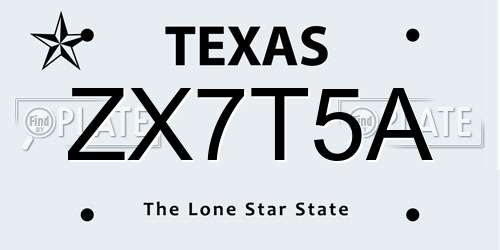 ZX7T5A Texas License Plate