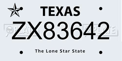 ZX83642 Texas License Plate