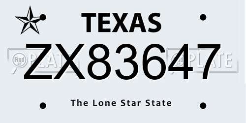 ZX83647 Texas License Plate