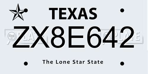 ZX8E642 Texas License Plate