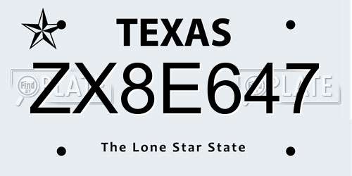 ZX8E647 Texas License Plate