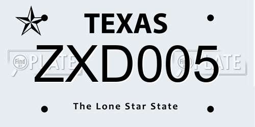 ZXD005 Texas License Plate