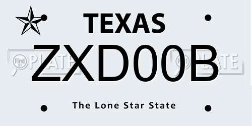 ZXD00B Texas License Plate