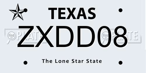 ZXDD08 Texas License Plate