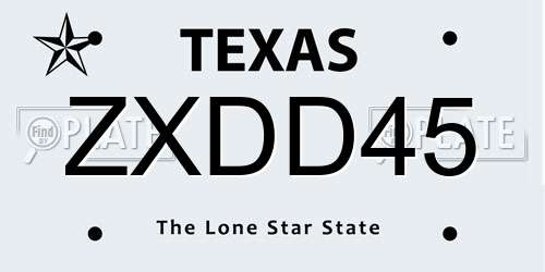 ZXDD45 Texas License Plate