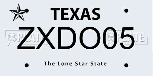 ZXDO05 Texas License Plate