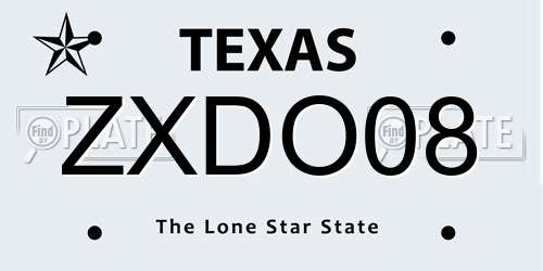 ZXDO08 Texas License Plate