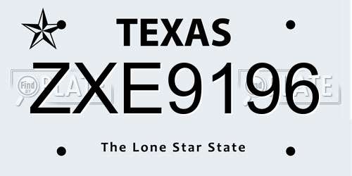 ZXE9196 Texas License Plate