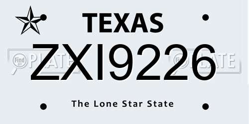 ZXI9226 Texas License Plate