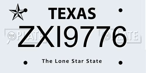 ZXI9776 Texas License Plate