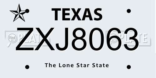 ZXJ8063 Texas License Plate
