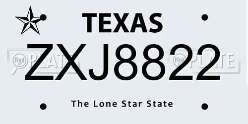 ZXJ8822 Texas License Plate